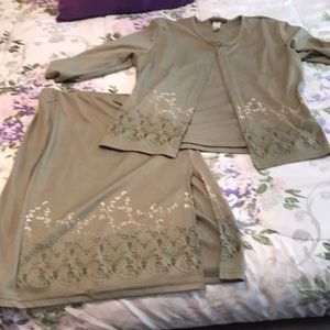 Three piece olive skirt set